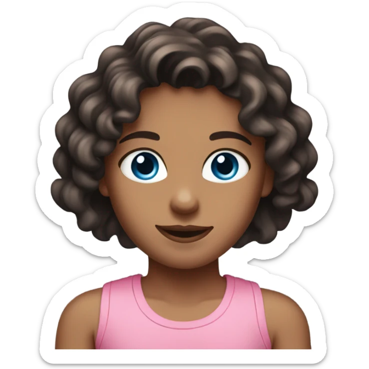 Girl with dark brown hair and blue eyes wavy hair pink tank top sticker