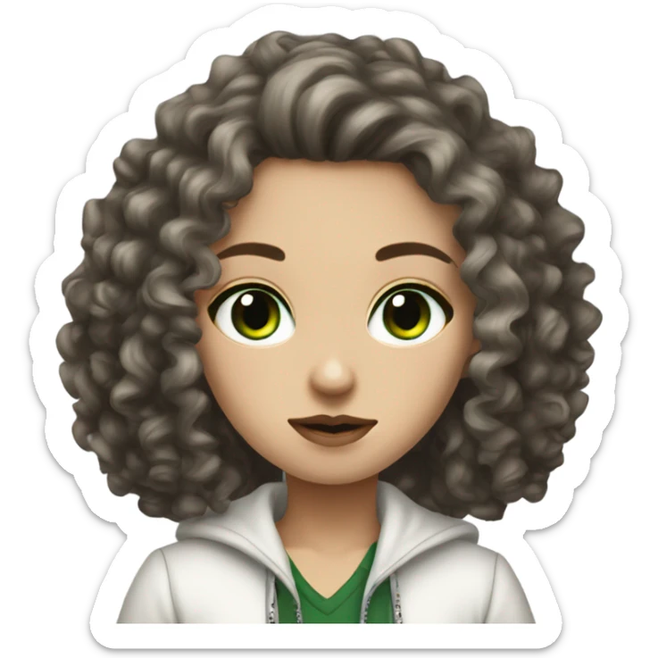gangster white girl curly dark brown hair dark green eyes sticker