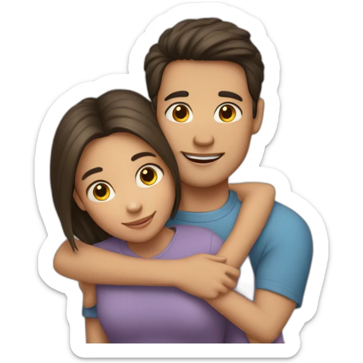 A girl hugs both her parents (light skin color, dark hair) sticker