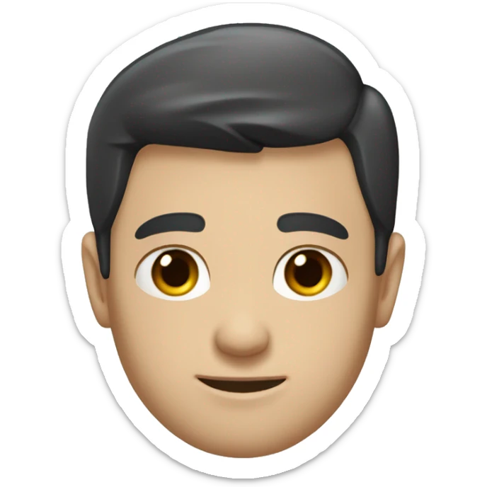 A head and shoulders shot of a 30 year old caucasian man with black short hair wearing a tshirt. sticker