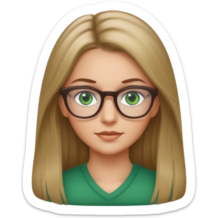 White woman,dark blonde hightlights, glasses, green eyes, long hair sticker