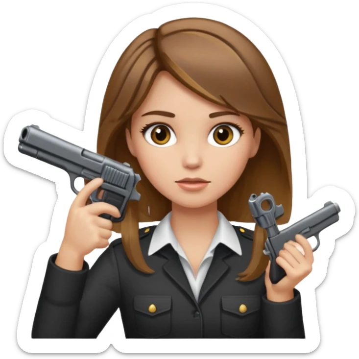 A girl with brown hair with blonde highlights putting a gun to her head sticker