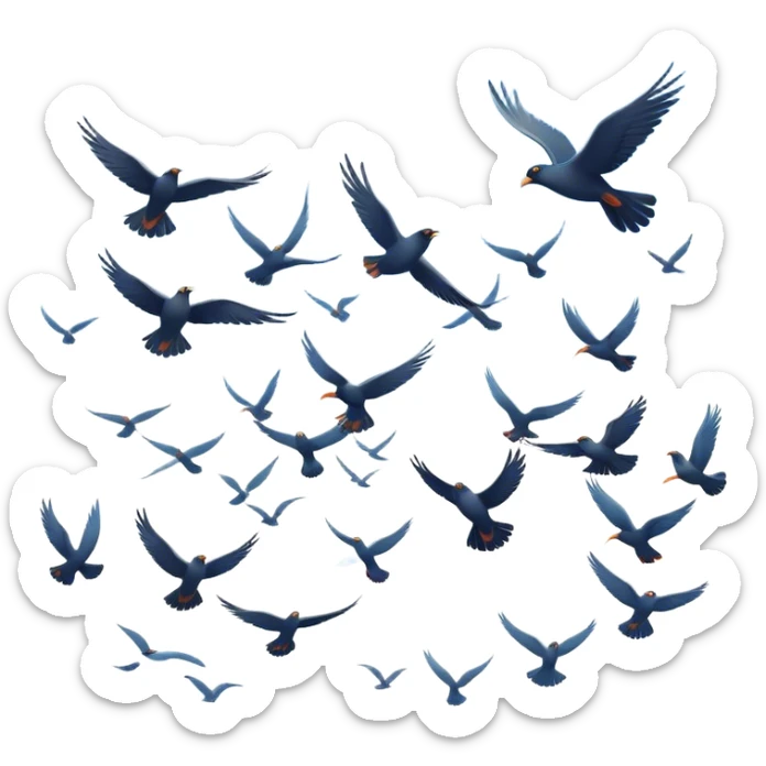 A flock of birds soaring across the sky, their wings spread wide as they glide gracefully through the air, creating a sense of freedom and movement sticker