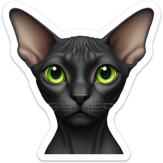 
a female black Sphynx cat without a mustache and with green eyes and stern eyes sticker