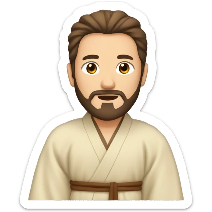 Man with brown hair and brown beard with tan and brown Japanese robes sticker