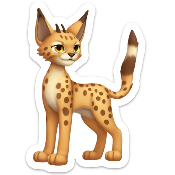 spotted Lynx-Caracal-Fakemon-hybrid with orange points and brown toes full body sticker