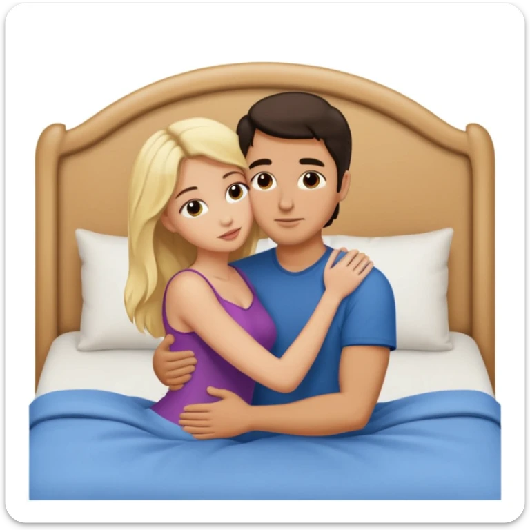 Naked man, dark Hair, kissing naked blonde Woman, bed,  sticker