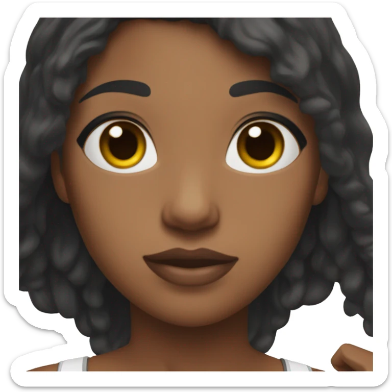 a woman, swimming teacher, dark skin, black hair, short, wearing a white shirt and black shorts, normal physical build, lower lip a little bigger than the top. sticker