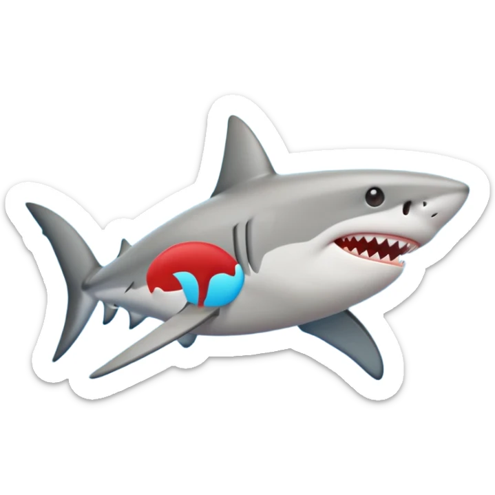 A shark emoji in the style of Apple emojis, with a simple and colorful design sticker