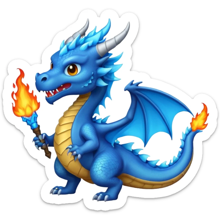 Make an emoji of a dragon shooting blue fire out of its mouth. sticker