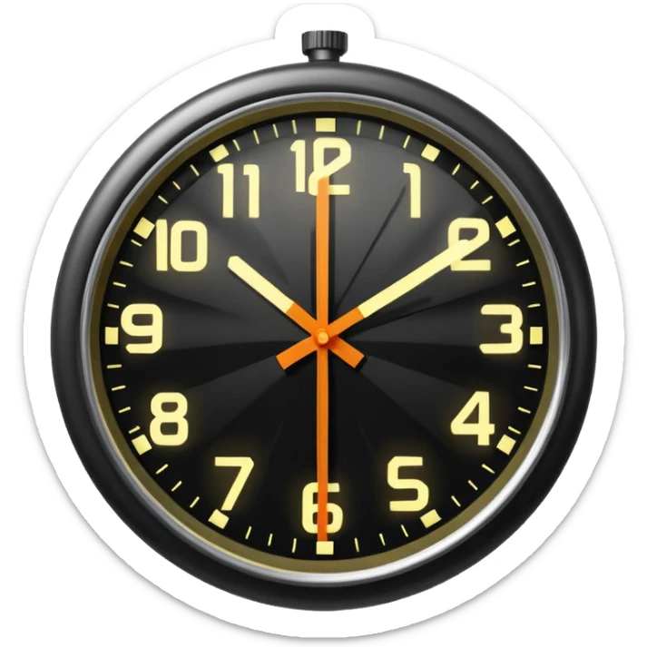 A close-up of a clock with sharply defined numbers and glowing hands, captured in dramatic lighting. The second hand is blurred into multiple trailing streaks to show rapid ticking, creating a sense of urgency and fast-passing time. sticker