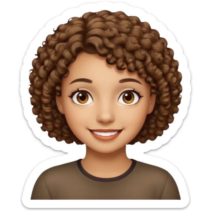 Unas chica con el pelo corto rizado, un pies es color caramelo claro, su boda es grande, sus ojo son marrones oscuros  sticker