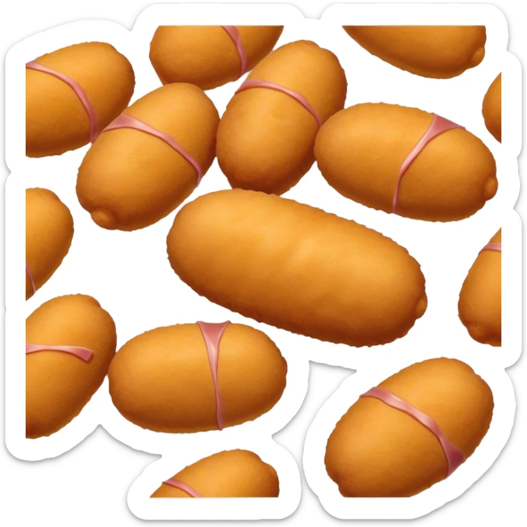 Cinematic Realistic Croquetas Dish Emoji, showcasing crispy, creamy croquettes filled with ham or chicken rendered with lifelike textures and appetizing, dynamic lighting. sticker