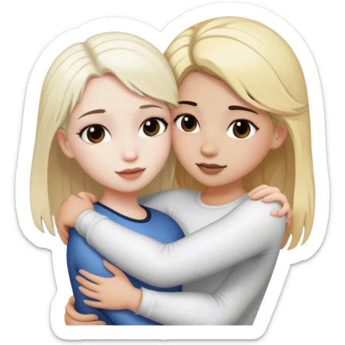 white blonde girl and white girl with dark brown hair hugging sticker