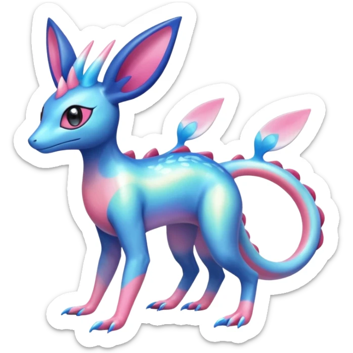 Colorful Shiny Exotic Amaura-Salandit-Aurorus-Sylveon-Fakémon-hybrid-creature (full body)  sticker