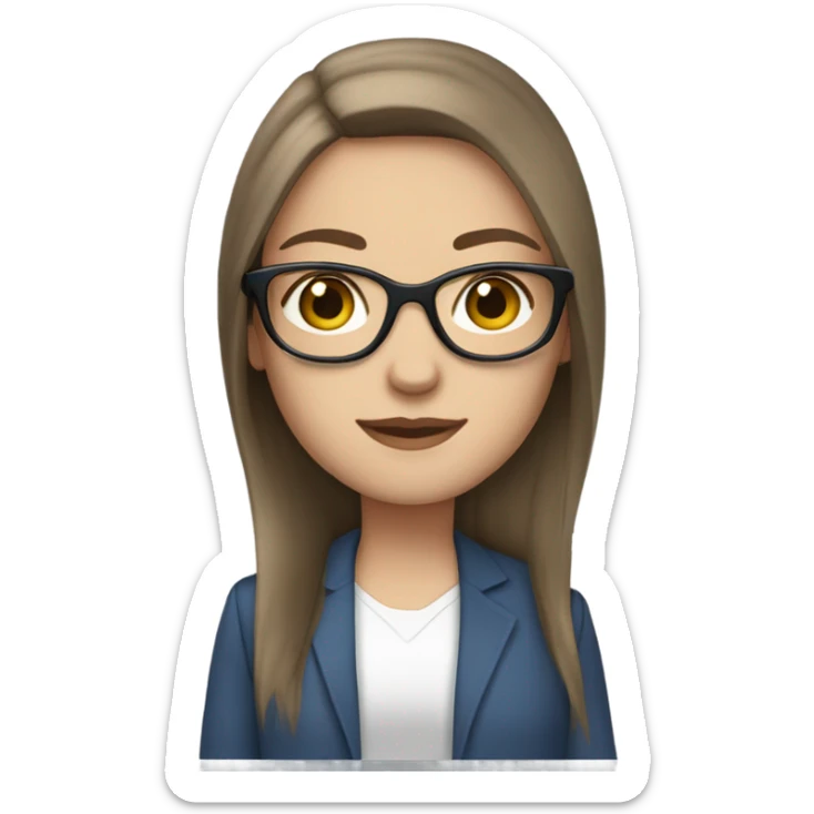 brown hair blue eyes long straight hair white skin woman glases sticker