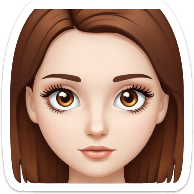 Girl white skin brown hair brown eyes with lashes sticker
