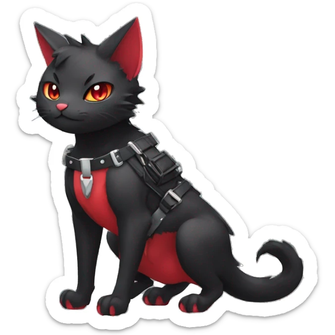 cool edgy cute kawaii black punk red fantasy nargacuga-bat-cat-Fakemon collar harness full body sticker