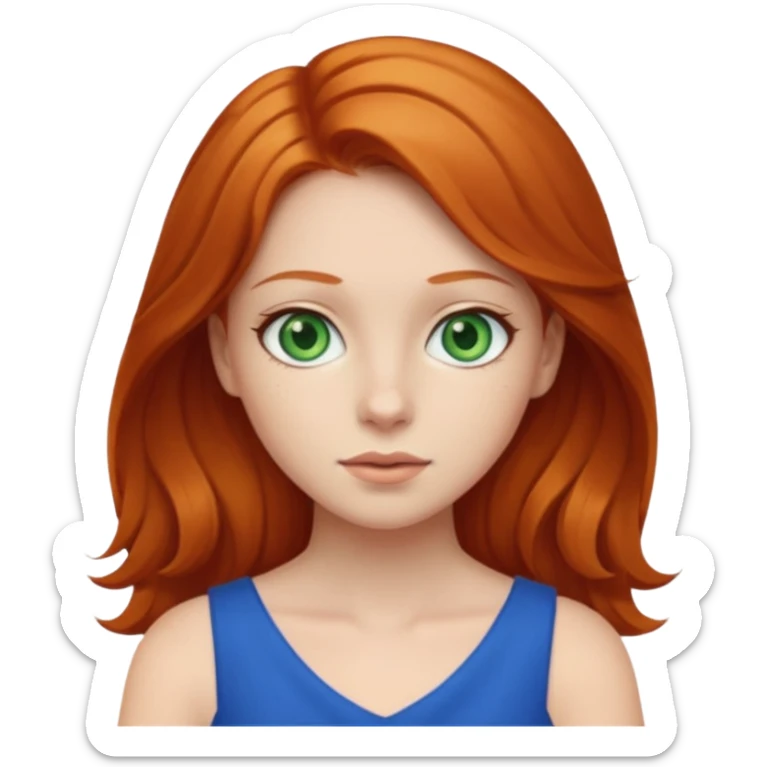 A girl with green eyes and is wearing a blue dress and has ginger hair  sticker