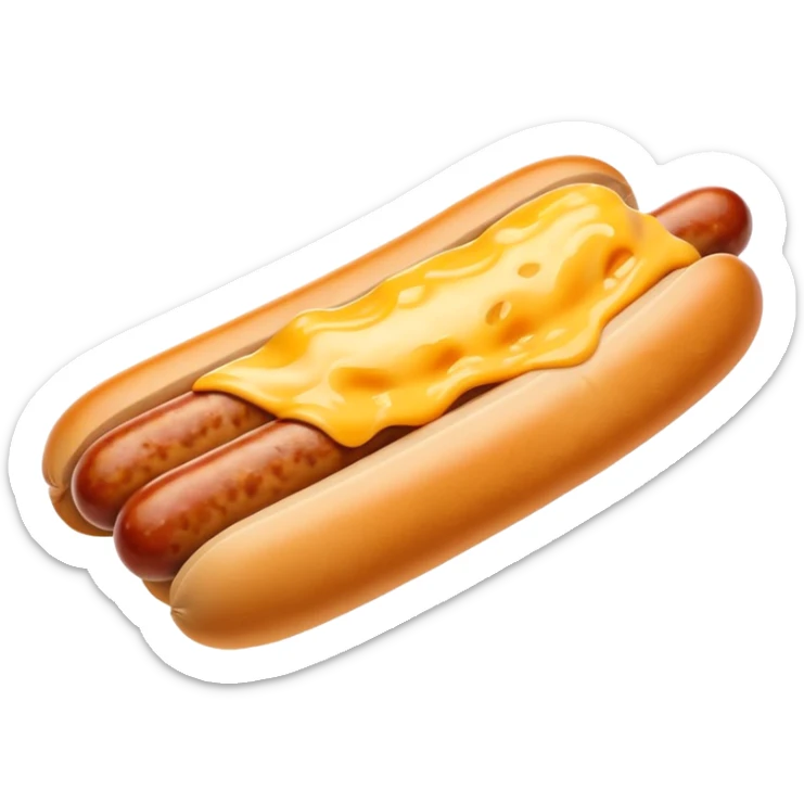 make a picture of a sausage that has been cut in half and melted cheese is coming out of the sausage sticker