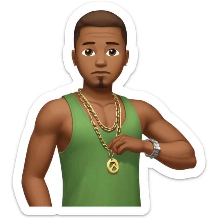 CJ from GTA San Andreas with his green tank top, jeans and chain necklace sticker