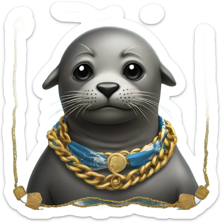 Seal wearing a bandana with a cigar in his mouth with a gold chain on his neck sticker