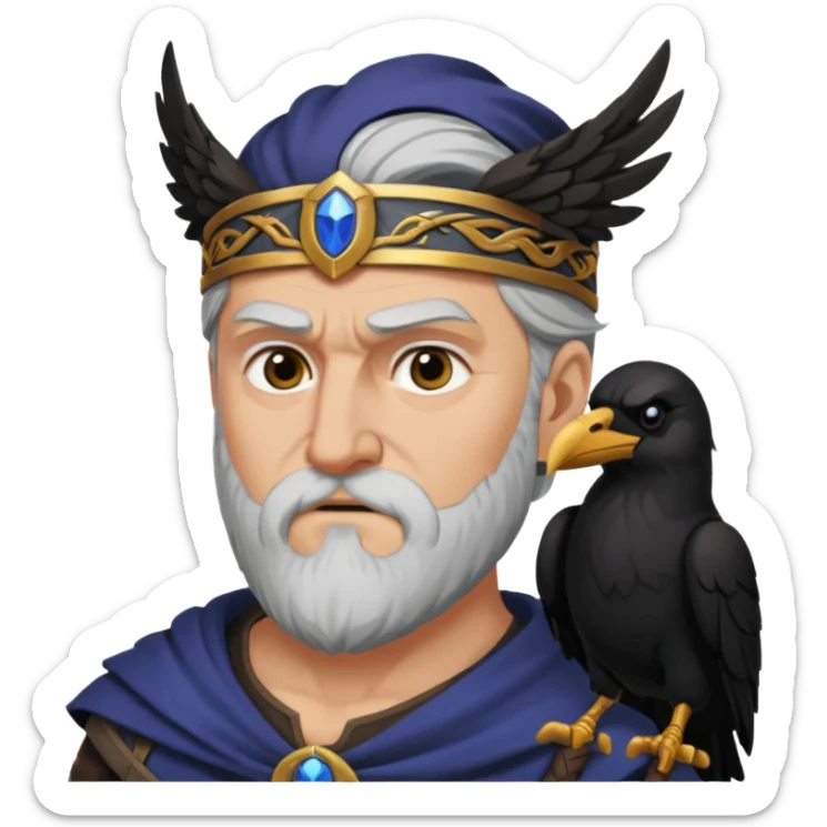 norse god odin with one eyepatch on his left eye and raven on his shoulder sticker