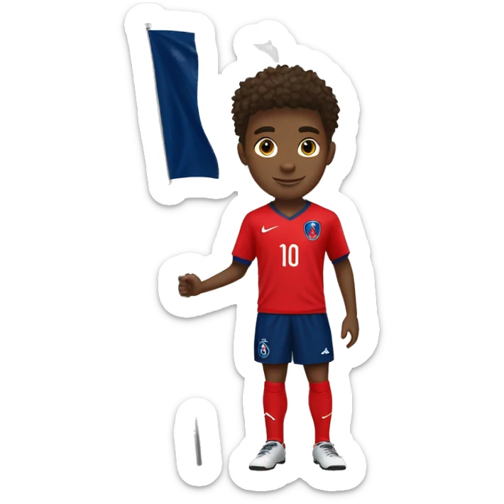 adolescent homme de 15 ans métisse avec des cheveux mi long mi court et brun avec un maillot du psg et un drapeau de la france en arrière plan sticker