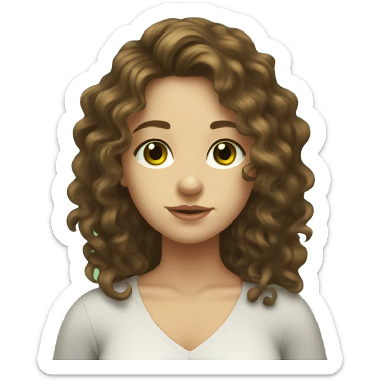 a girl with brown curly long hair,green eyes,Moldovan,standing,very hot sticker