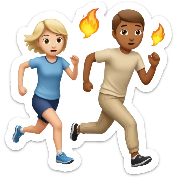 funny scene: boy escaping from a farting girl, playful, energetic, ios emoji style sticker