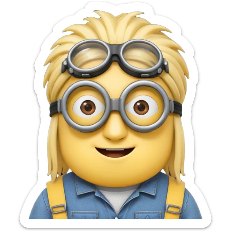 Minion emoji with a round head like normal emojis and a smurk like this emoji but a minion so basically that emoji with the goggles and the hair and not a funny head shape 😏 sticker