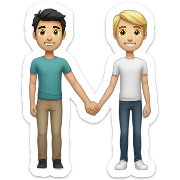 young white Latino skinny brunnet man holding hands with one young Caucasian black haired man sticker