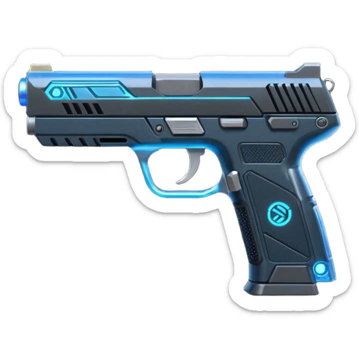 the image is the icon for a videogame  item. futuristic cyberpunk -ready to equip- it is master craftsmanship [ unequipped item ]
It is a magsec4 pistol with a mini-holo - neatly staged 3/4 profile view sticker