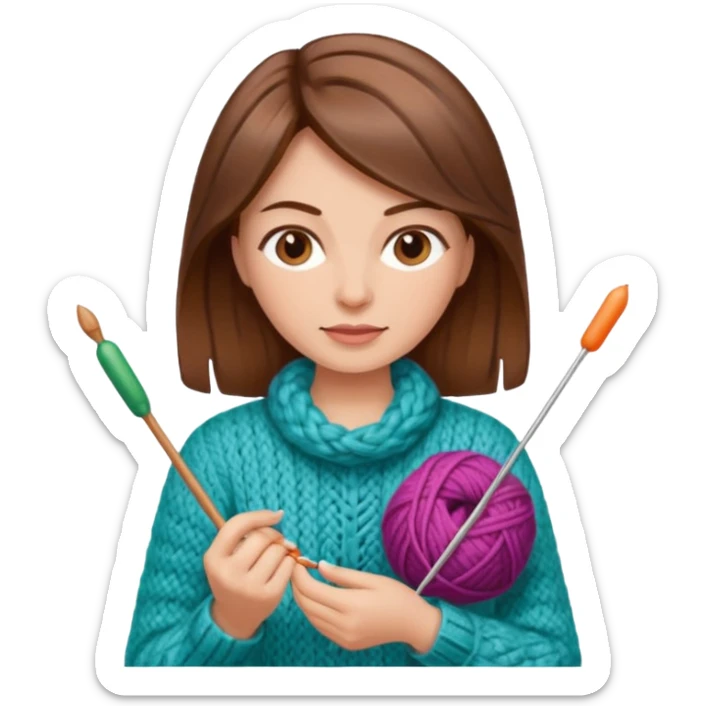  Woman with brown hair and highlights no glasses Knitting emoji sticker