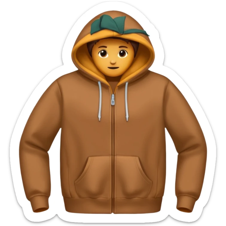 A brown hoodie no human and no zipper nothing on the fornt I like the last one  sticker