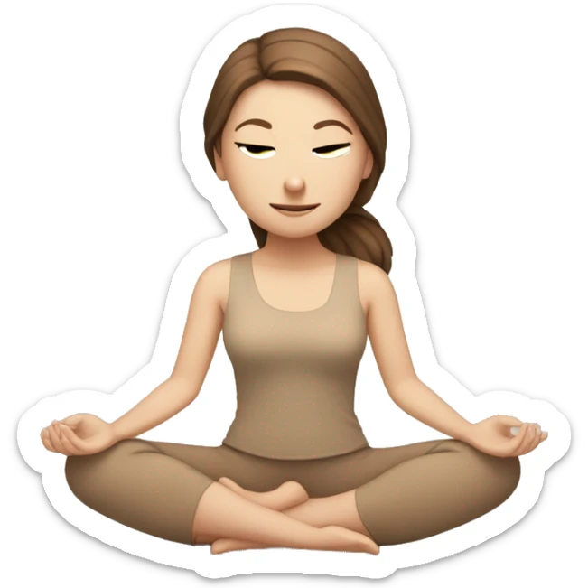 White Girl with brown hair doing padmasana in beige tones  sticker