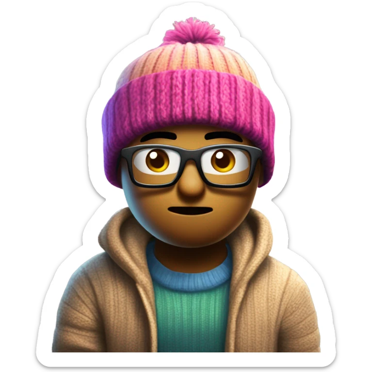 Roblox player that looks like a nerdy character from the Roblox game Piggy saying do you are have stu pid in a snowing area in front of a cabin  sticker