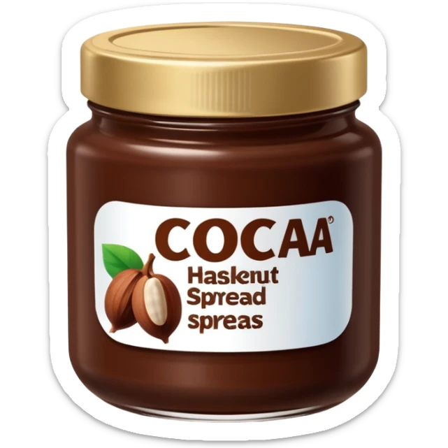 small jar of cocoa hazelnut spread transparent or semi-transparent rich creamy chocolate spread inside deep brown glossy simple lid blank label optional 3D-rendered minimal no faces transparent background sticker
