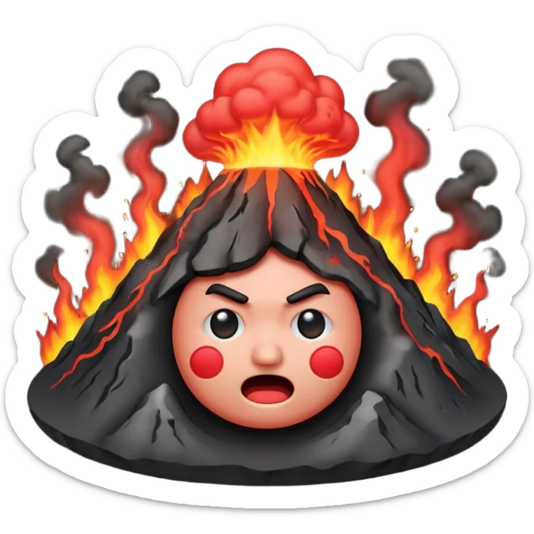 can i have an image of an red faced emoji with a small vocano th the top of its head erupting sticker