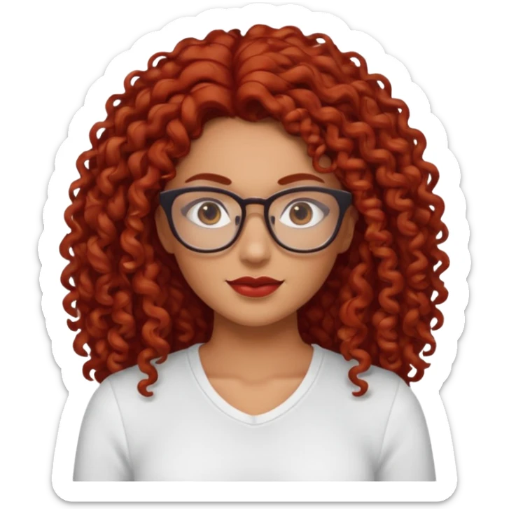 rizada peli roja tono fuerte , trigueña , con lentes y top blanco pelo largo  sticker