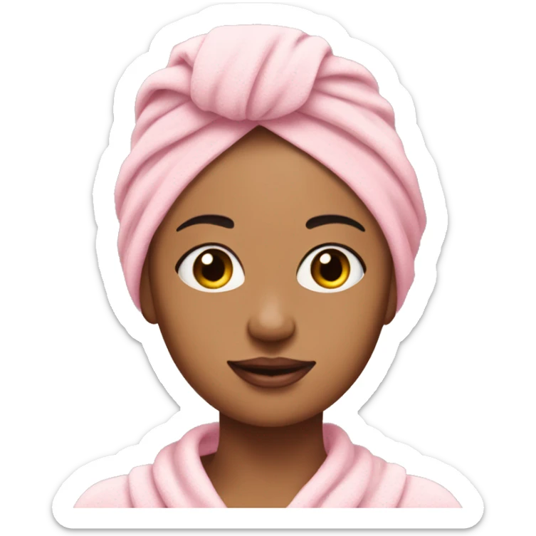 tan skinned woman with baby pink towel on her head and semi long eyelashes sticker