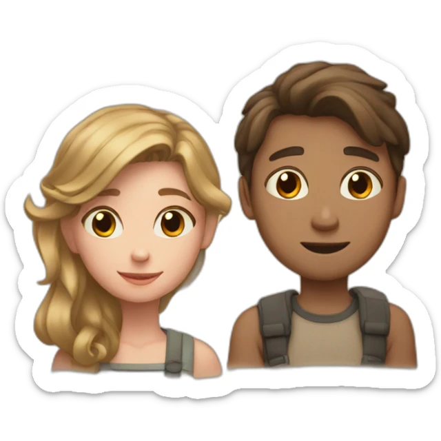 boy and girl and hear in the center but above them sticker