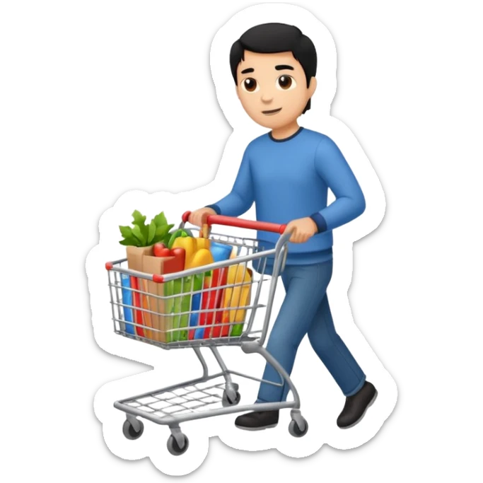 man-with-a-shopping-cart-full-body black hair light brown skin sticker