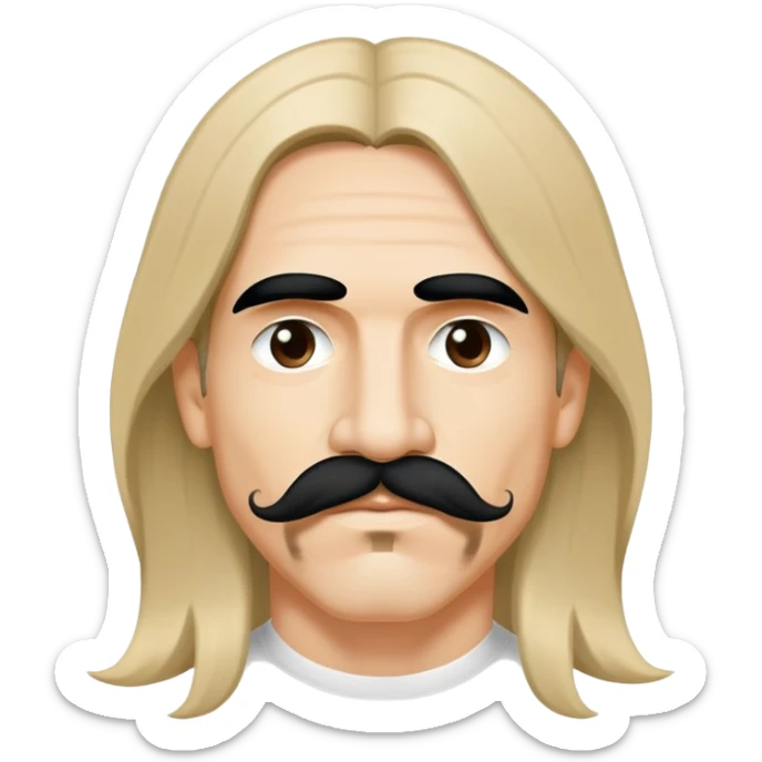 face of a rock singer with signature mustache and long hair, inspired by Anthony Kiedis sticker