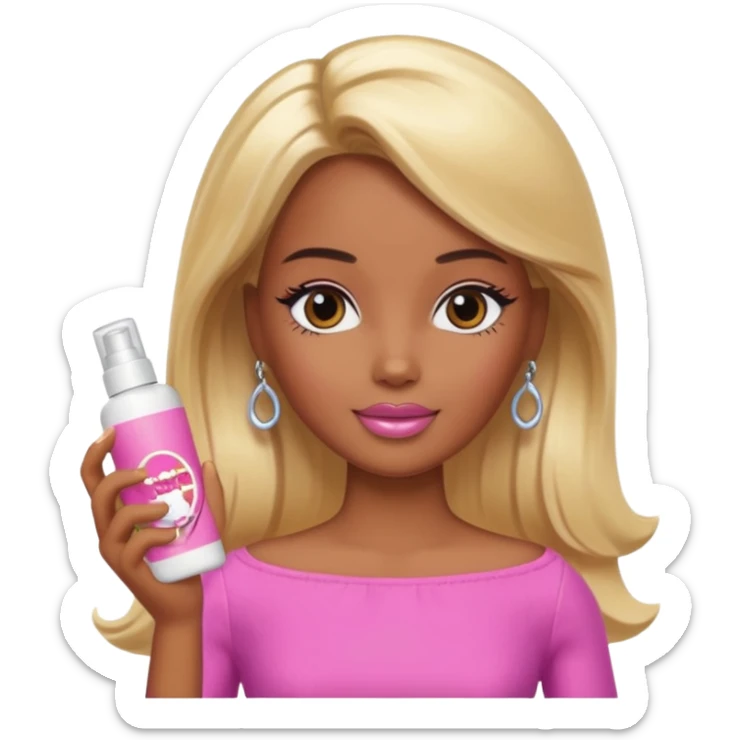 Brown skin blonde hair Barbie with skincare  sticker