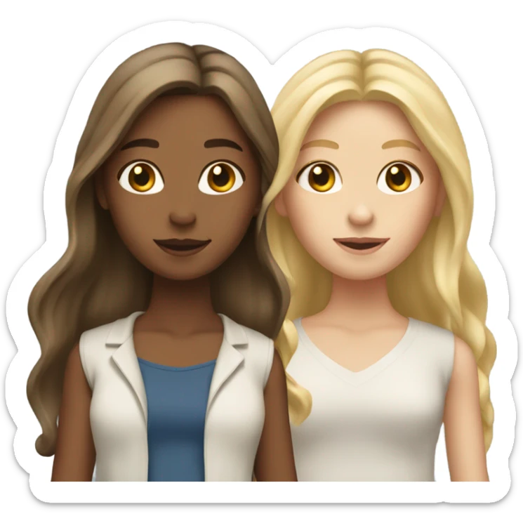 Three girls , one with long brown hair , one with long blonde hair and one with long blonde hair .  sticker