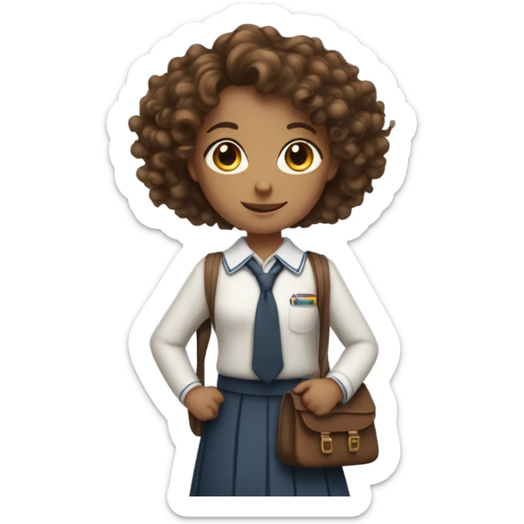 Girl with Brown Curly Hair And Schoolbag whole Body sticker
