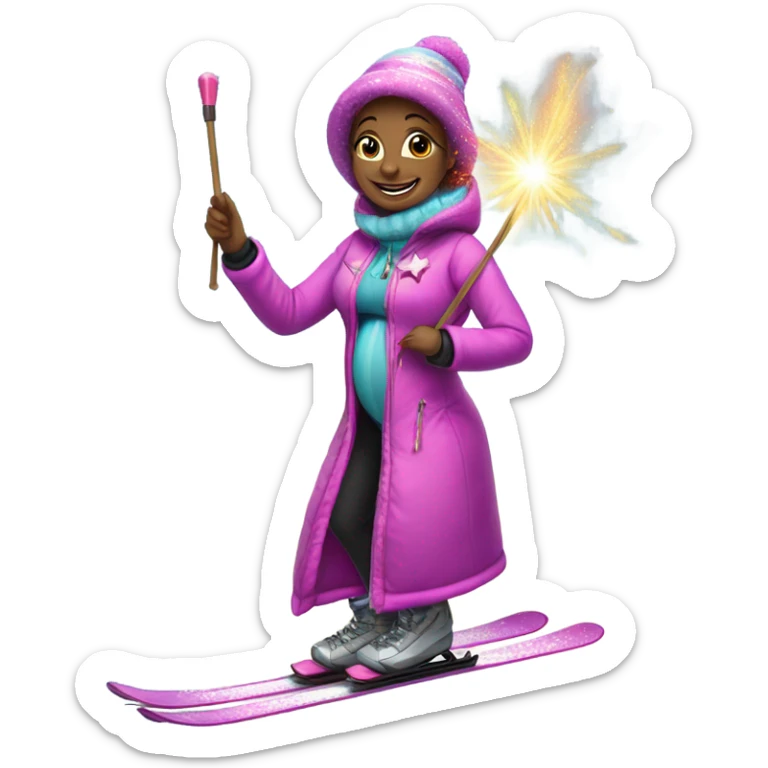 Pregnant skiing magician  sticker