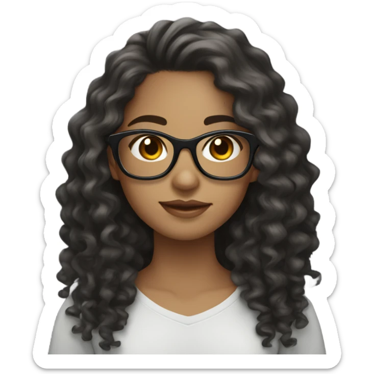 Light skin Girl with long dark curly hair and glasses  sticker