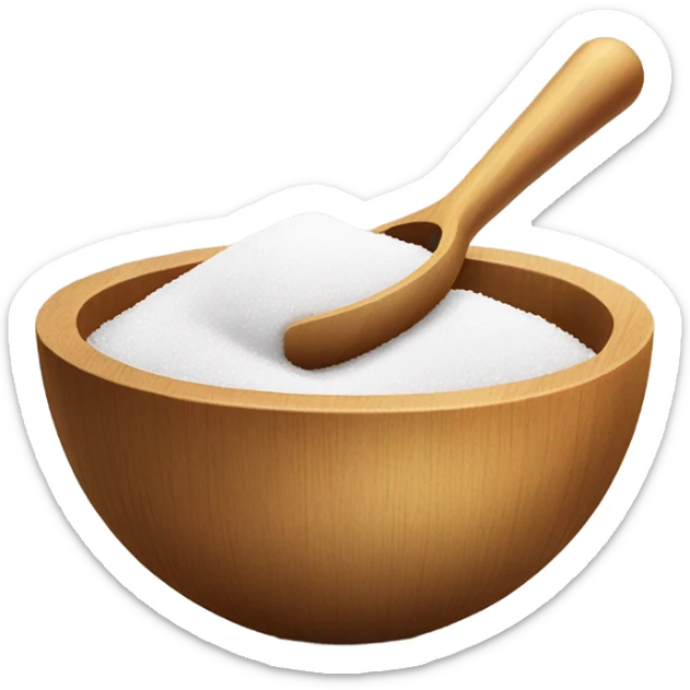 Sugar in wooden bowls being scooped by wooden measuring spoon sticker